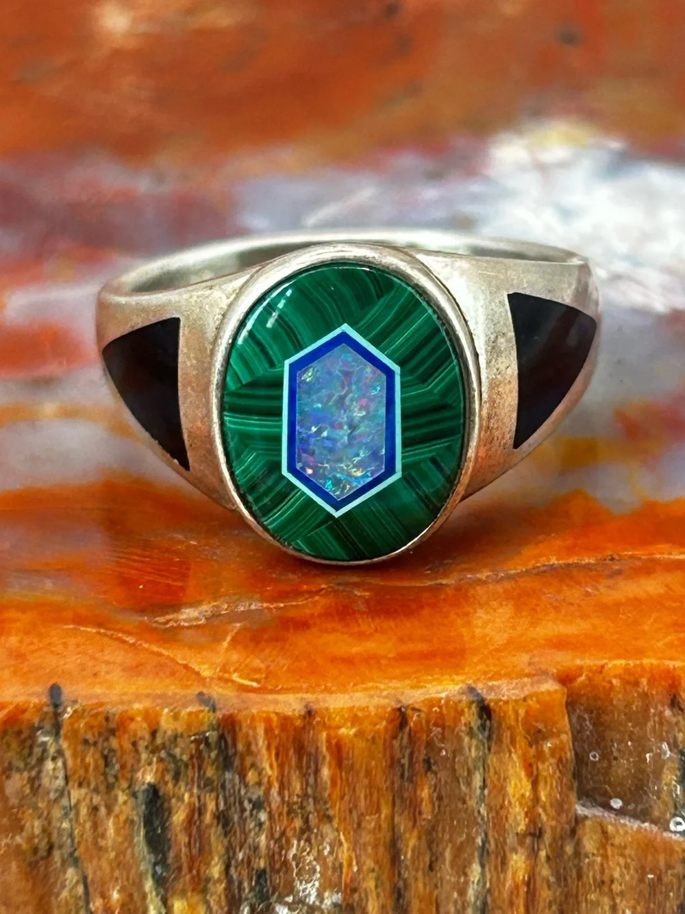 Mens Sterling Silver Multi Stone Ring - Size 10